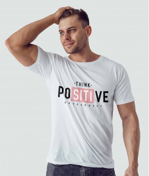 Мъжка тениска с щампа Текст и надписи Think positive